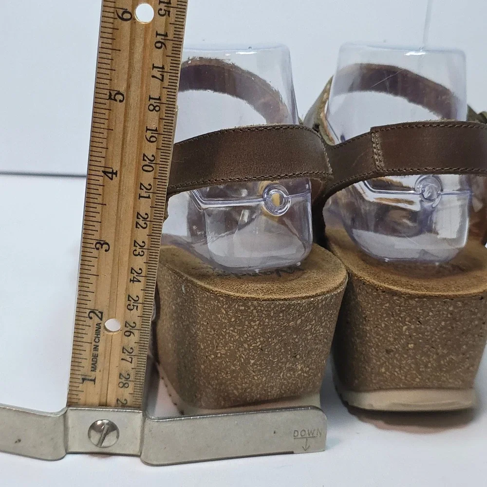 Wanda Panda W's Cork WedgeSandalsYellowFlower‎ Cutout Brown Ankle Strap Sz 41